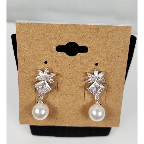 Pearl Jewelry - Eliza & Jane 925 Sterling Silver Cubic Zirconia Spinel Dangle Pearl  Earrings